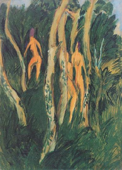 Ernst Ludwig Kirchner Drei Akte unter Baumen oil painting picture